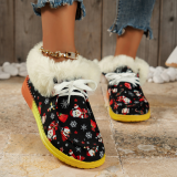 Women's Halloween Warm Fur Snow Boots Flat Heel Anti-Slip Ankle Boots Pumpkin Print Ghost Casual Shoes XL 43