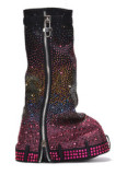 New Designed Platform Cowboy Boots Luxury Rhinestones Round Toe Belt Buckle Wedge Heel Pants Boots For Women
