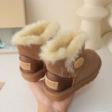 Leather Waterproof Wool Children's Snow Boots New Winter Plus Fleece Thickened  Warm Ankle Boots For Kids