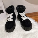 Wholesale Women Shoes In China Sexy Mature Thick Bottom Lace Up Fashion New Sneaker Lady Shoes Big Size Round Toe Fur Snow Boots