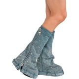 New Designed Platform Cowboy Boots Luxury Rhinestones Round Toe Belt Buckle Wedge Heel Pants Boots For Women