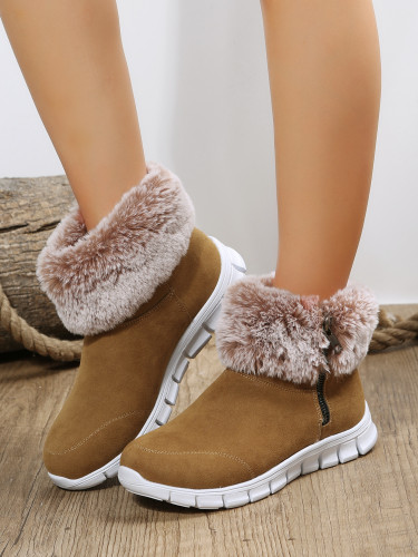 New Fall Boots Women's Shoes 2023 New brown women's work boots Warm side zippers Wool bare feet and boots