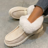 winter new round head solid color plus cashmere cotton shoes flat warm women's cotton shoes