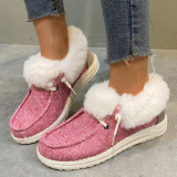 winter new round head solid color plus cashmere cotton shoes flat warm women's cotton shoes