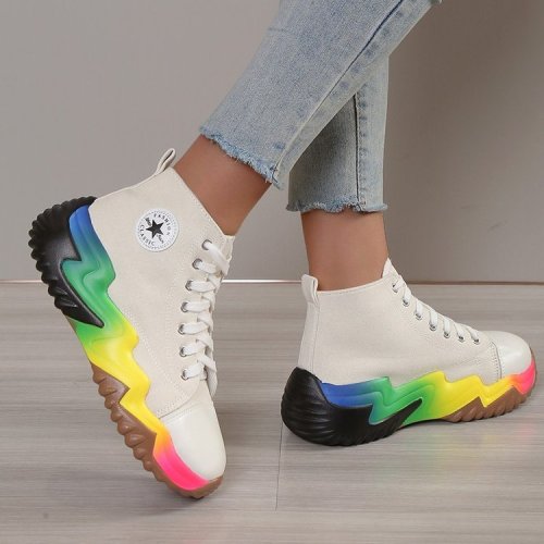 Fashion ladies mid-top canvas shoes new thick bottom heightening casual sports women's shoes
