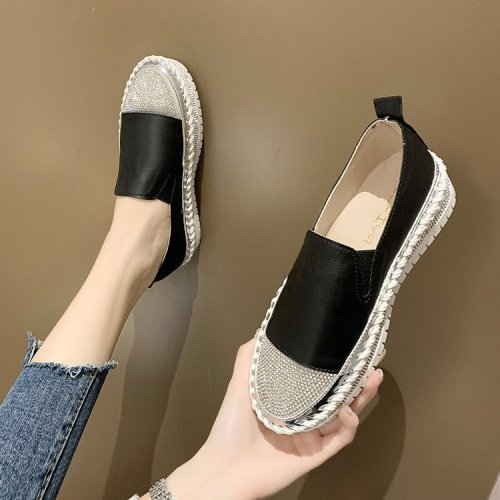 LF-002 fashion fall boutique sequined beaded hight increase thick sole PU leather flat Loafers women casual walking shoes