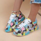 Fashion Designer Retro Lace Up Sneakers Color Matching Comfortable Shoes Platform Graffiti Sports Shoes For Women Ladies