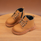 2023 Spring Autumn New Children's Shoes Kids Boots Martin Boys' Leather Top Versatile Short Black Lace Up