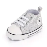 New Style Sequin Canvas Baby Sneakers Shoes Lace Up Walking Shoes Soft Sole House Shoes