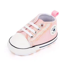New Style Sequin Canvas Baby Sneakers Shoes Lace Up Walking Shoes Soft Sole House Shoes