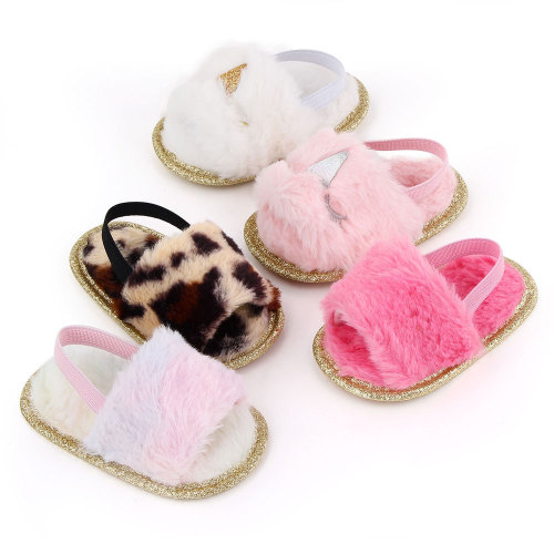 Baby Fur Sandals Kids Slides Summer Slides Men 0-1 Years Old Baby Plush Soft Bottom Diapositive Fur Slides For Kids