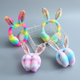 Wholesale fashion winter women's Rainbow rabbit ears adjustable Plush warm earmuffs