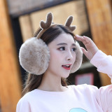 Tiktok Fashion Deer Antlers Winter Earmuffs Fur Elk Ear Muffs Solid Color Headphones Ears Cover Women Girls Earcap Ear Warmers