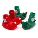 Baby Sock Shoes Floor Indoor Walking Shoes 0-9-18 Months Baby Winter Warm Soft Cotton Ankle-covered Christmas Santa Sock Shoes