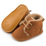 Hot Sale 2023 Newborn Warm Winter Faux Deerskin Walking Shoes Anti-Slip Sole Plush Lining Organic Baby Winter Boots