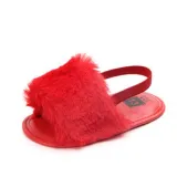 Infant Baby Girls Plush Sandals Soft Sole Faux Fur Flats Toddler Prewalker Slippers With Elastic Back Strap Baby Slippers