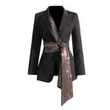 Bettergirl elegant high-grade suit 2023 autumn new design sense stitching tied long sleeves slimming suit coat for women