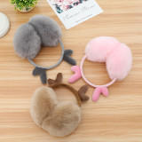 Tiktok Fashion Deer Antlers Winter Earmuffs Fur Elk Ear Muffs Solid Color Headphones Ears Cover Women Girls Earcap Ear Warmers