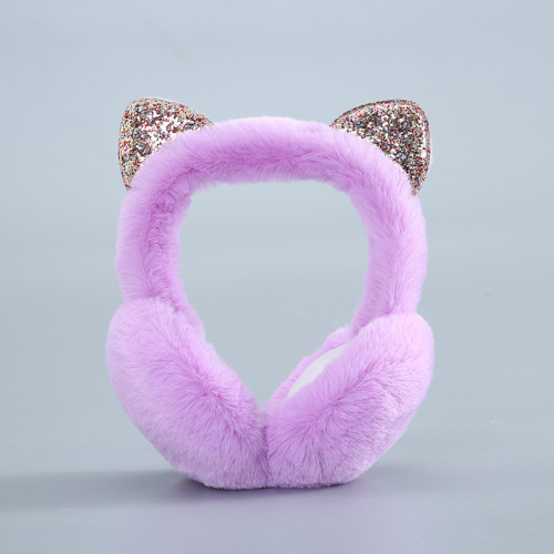 Pink Cat Ear Decoration Ear Warmer Winter Sequin Cat Decoration Plush Warm Ear Earmuff