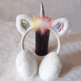Rainbow Faux Fur Unicorn Earmuff for Kids Wholesale Outdoor Children Winter Fuzzy Warm White Fur Ear Warmer