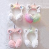 Rainbow Faux Fur Unicorn Earmuff for Kids Wholesale Outdoor Children Winter Fuzzy Warm White Fur Ear Warmer