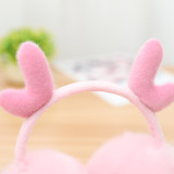 Tiktok Fashion Deer Antlers Winter Earmuffs Fur Elk Ear Muffs Solid Color Headphones Ears Cover Women Girls Earcap Ear Warmers