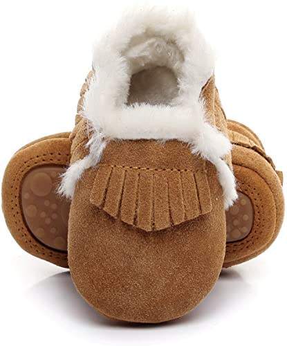 wholesale baby boots for boys girls winter fur baby booties genuine leather suede fringe baby moccasins shoes hard rubber sole