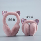 Pink Cat Ear Decoration Ear Warmer Winter Sequin Cat Decoration Plush Warm Ear Earmuff
