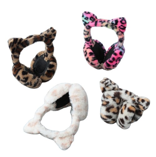 Wholesale Fashion Winter Warmth Windproof Ear Protection Fluffy Women Leopard Cute Cat Animal Ear Plush Earmuffs