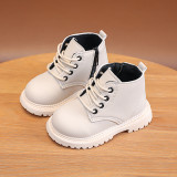 2023 Spring Autumn New Children's Shoes Kids Boots Martin Boys' Leather Top Versatile Short Black Lace Up