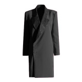 New dropshipping hot fashion crystal beading long suit jacket woman