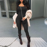 Sharee Blank Custom Logo Fall Winter Long Sleeves Bodycon Rib Knit Jumpsuit Women Yoga One Piece Jumpsuit
