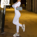 Sharee Blank Custom Logo Fall Winter Long Sleeves Bodycon Rib Knit Jumpsuit Women Yoga One Piece Jumpsuit