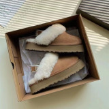 Australian wool sheepskin custom logo, thick sole celebrity  slippers, plush women's winter warmth fashion women's shoes