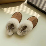Australian wool sheepskin custom logo, thick sole celebrity  slippers, plush women's winter warmth fashion women's shoes