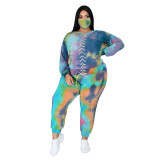 ZIYA A10L91 Large Tie Dyed Strap Long Sleeve Loose Casual Cotton Jogger Sets Women