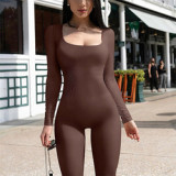 Sharee Blank Custom Logo Fall Winter Long Sleeves Bodycon Rib Knit Jumpsuit Women Yoga One Piece Jumpsuit