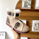 Winter Snow Boots Factory Newly Spliced Leather and Fur Motorcycle Style Fashion Women's Boots Leather, Wool, Warm and Thickened