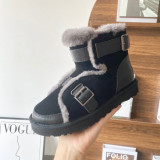 Winter Snow Boots Factory Newly Spliced Leather and Fur Motorcycle Style Fashion Women's Boots Leather, Wool, Warm and Thickened