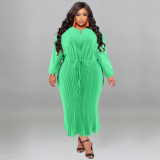 Hot sale 2023 vestidos casuales solid color 5xl plus size pleat dress round neck fashion women dress elegance clothing