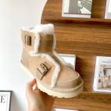 Winter Snow Boots Factory Newly Spliced Leather and Fur Motorcycle Style Fashion Women's Boots Leather, Wool, Warm and Thickened