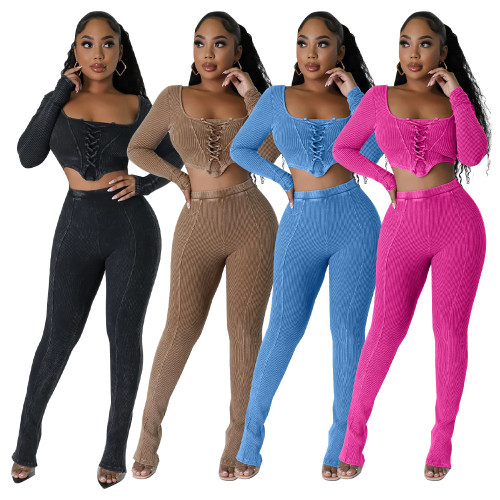 ZIYA A10S93 New Square Neck Tight Pencil Pants Two-piece Sexy Gym Set For Women