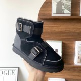 Winter Snow Boots Factory Newly Spliced Leather and Fur Motorcycle Style Fashion Women's Boots Leather, Wool, Warm and Thickened