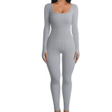 Sharee Blank Custom Logo Fall Winter Long Sleeves Bodycon Rib Knit Jumpsuit Women Yoga One Piece Jumpsuit