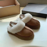 Australian wool sheepskin custom logo, thick sole celebrity  slippers, plush women's winter warmth fashion women's shoes