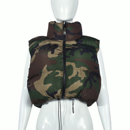 Sharee 2023 Winter New Fashion Camouflage Vest for Women Jackets Stand Collar Warm Puffer Sleeveless Jacket Outdoor Wear
