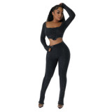 ZIYA A10S93 New Square Neck Tight Pencil Pants Two-piece Sexy Gym Set For Women