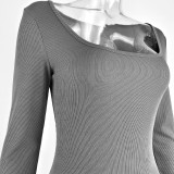 Sharee Blank Custom Logo Fall Winter Long Sleeves Bodycon Rib Knit Jumpsuit Women Yoga One Piece Jumpsuit