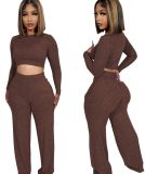 2023 new women's fashion sexy crop long sleeve t shirt top trousers casual and comfortable lounge wear suits