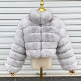 2023 New Style Women's Coats Real Fox Fur Coat Standing Collar Long Sleeve Short Fur Jacket High Quality Natural Fur